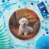 Bichon Frise in herfstbladeren Herfst Inspire Papieren Bordje (Feest)