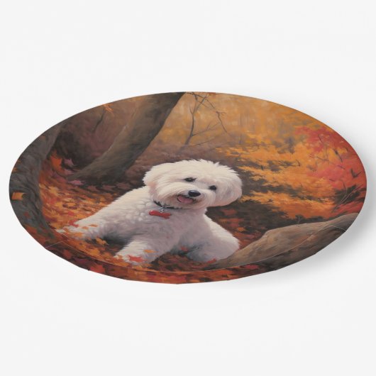 Bichon Frise in herfstbladeren Herfst Inspire Papieren Bordje (Gekanteld)