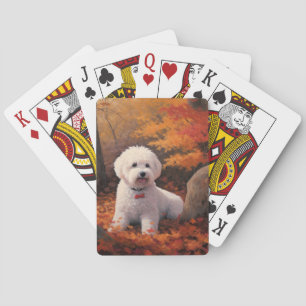 Bichon Frise in herfstbladeren Herfst Inspire Pokerkaarten