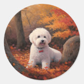 Bichon Frise in herfstbladeren Herfst Inspire Ronde Sticker (Voorkant)