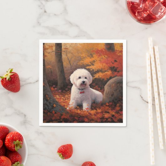 Bichon Frise in herfstbladeren Herfst Inspire Servet (Insitu)