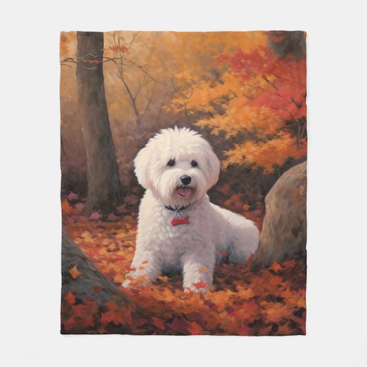 Bichon Frise in herfstbladeren inspireren Fleece Deken (Voorkant)