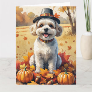 Bichon Frise in herfstbladeren Thanksgiving Kunst Kaart