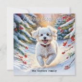 Bichon Frise in Sneeuw Schattigee Hond Winter Kers Feestdagenkaart (Voorkant)