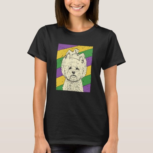 Bichon Frise Jester Mardi Gras Dog Mom or Dad T-shirt (Voorkant)