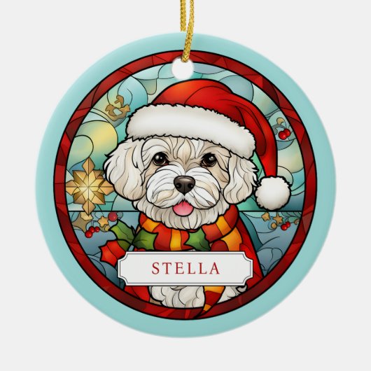 Bichon Frise keramische cirkel Ornament (Voorkant)