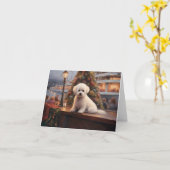 Bichon Frise Kerst Cruise: Pawsome Holiday Kaart (Gele Bloem)
