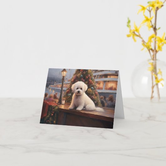 Bichon Frise Kerst Cruise: Pawsome Holiday Kaart (Gele Bloem)