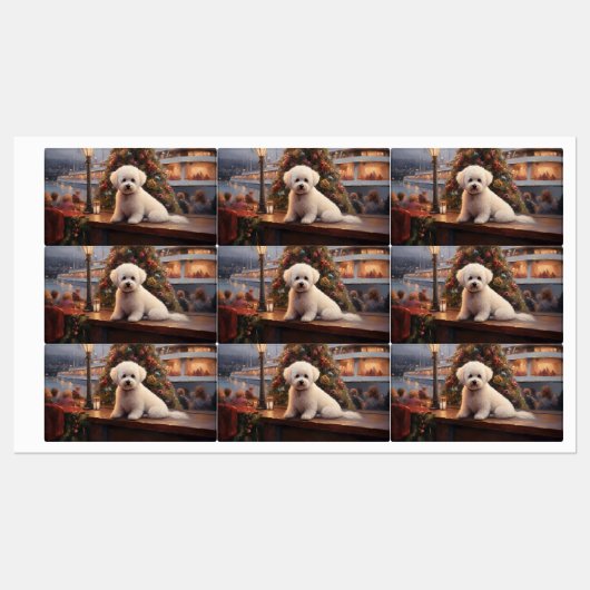 Bichon Frise Kerst Cruise: Pawsome Holiday Labels (Vel)