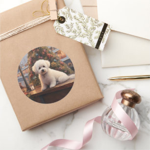 Bichon Frise Kerst Cruise: Pawsome Holiday Ronde Sticker