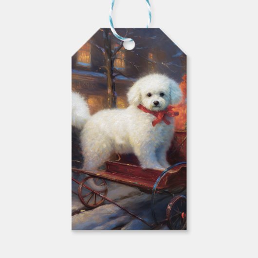 Bichon Frise Kerst Feestelijke Periode Cadeaulabel (Voorkant)