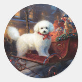 Bichon Frise Kerst Feestelijke Periode Ronde Sticker (Voorkant)