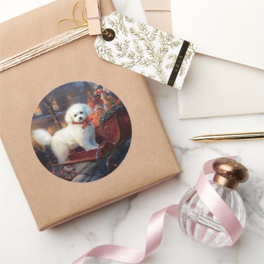Bichon Frise Kerst Feestelijke Periode Ronde Sticker (Geschenken)
