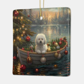 Bichon Frise Kerst Feestelijke Reis Keramisch Ornament (Links)