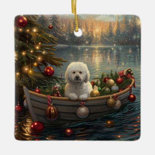 Bichon Frise Kerst Feestelijke Reis Keramisch Ornament (Voorkant)
