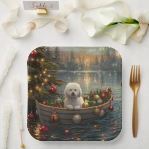 Bichon Frise Kerst Feestelijke Reis Papieren Bordje
