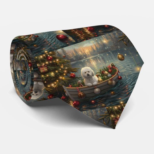 Bichon Frise Kerst Feestelijke Reis Stropdas (Opgerold)