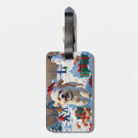 Bichon Frise Kerst Feestelijke Sneeuwscène Bagagelabel (Achterkant verticaal)