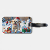 Bichon Frise Kerst Feestelijke Sneeuwscène Bagagelabel (Achterkant horizontaal)