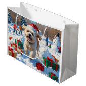 Bichon Frise Kerst Feestelijke Sneeuwscène Groot Cadeauzakje (Voorkant Gekanteld)