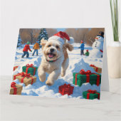 Bichon Frise Kerst Feestelijke Sneeuwscène Kaart (Voorkant)