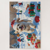 Bichon Frise Kerst Feestelijke Sneeuwscène Legpuzzel (Verticaal)