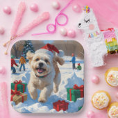 Bichon Frise Kerst Feestelijke Sneeuwscène Papieren Bordje (Feest)