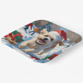 Bichon Frise Kerst Feestelijke Sneeuwscène Papieren Bordje (Gebogen)