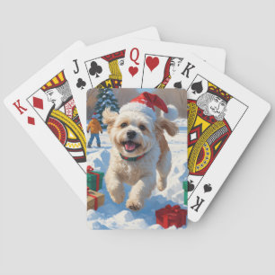 Bichon Frise Kerst Feestelijke Sneeuwscène Pokerkaarten