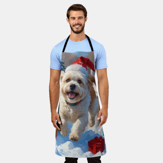 Bichon Frise Kerst Feestelijke Sneeuwscène Schort (Gedragen)