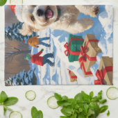 Bichon Frise Kerst Feestelijke Sneeuwscène Theedoek (Gevouwen)