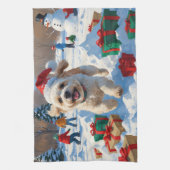 Bichon Frise Kerst Feestelijke Sneeuwscène Theedoek (Verticaal)