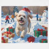 Bichon Frise Kerst Sneeuwscène Fleece Deken (Voorkant (Horizontaal))