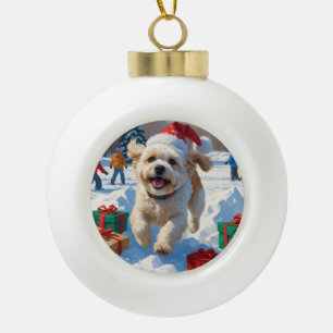 Bichon Frise Kerst Sneeuwscène Keramische Bal Ornament
