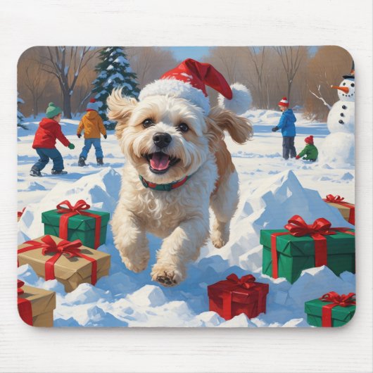 Bichon Frise Kerst Sneeuwscène Muismat (Voorkant)