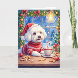 Bichon Frise Kerst Warme Cacao Café Vakantie Hond Kaart