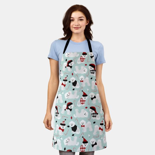 Bichon Frise Kerstblauw Apron Schort (Gedragen)