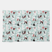 Bichon Frise Kerstblauw keukenhanddoek (Horizontaal)