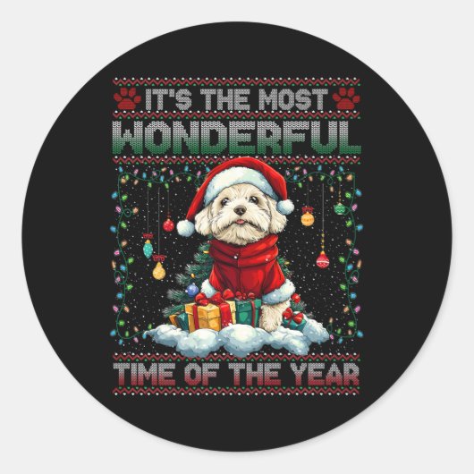 Bichon Frise Kerstboom Decoraties Hondenliefhebber Ronde Sticker (Voorkant)