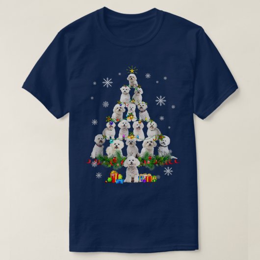 Bichon Frise kerstboom lampjes Funny Dog Xmas T-shirt (Design voorkant)
