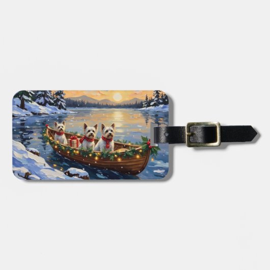 Bichon Frise Kerstboot Vakantie Bagagelabel (Voorkant horizontaal)