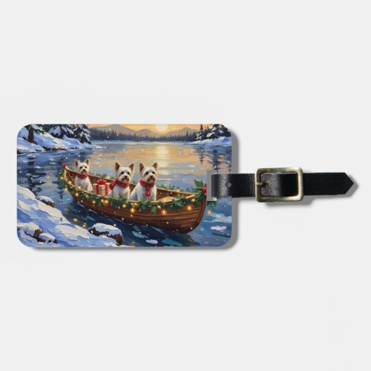 Bichon Frise Kerstboot Vakantie Bagagelabel (Voorkant horizontaal)