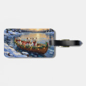 Bichon Frise Kerstboot Vakantie Bagagelabel (Achterkant horizontaal)