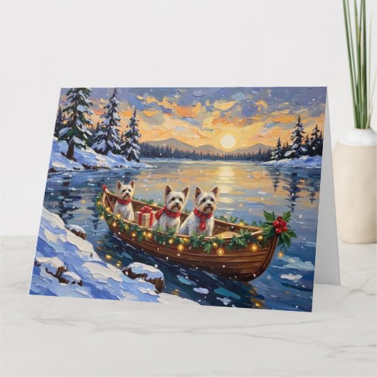 Bichon Frise Kerstboot Vakantie Kaart (Voorkant)