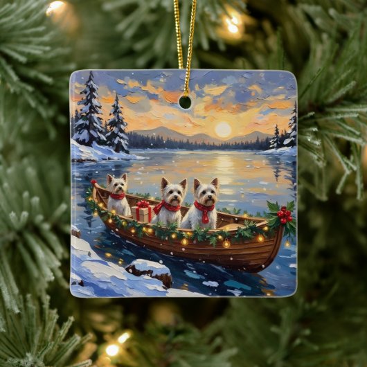 Bichon Frise Kerstboot Vakantie Keramisch Ornament (Boom)