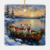 Bichon Frise Kerstboot Vakantie Keramisch Ornament (Achterkant)