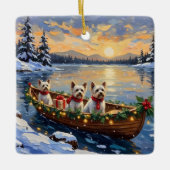 Bichon Frise Kerstboot Vakantie Keramisch Ornament (Voorkant)