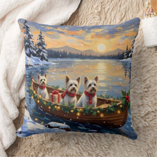 Bichon Frise Kerstboot Vakantie Kussen