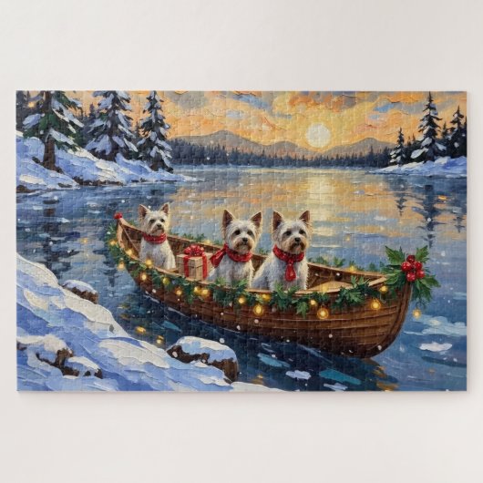 Bichon Frise Kerstboot Vakantie Legpuzzel (Horizontaal)