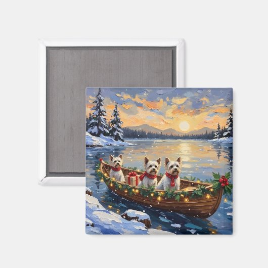 Bichon Frise Kerstboot Vakantie Magneet (Voorkant / Achterkant)
